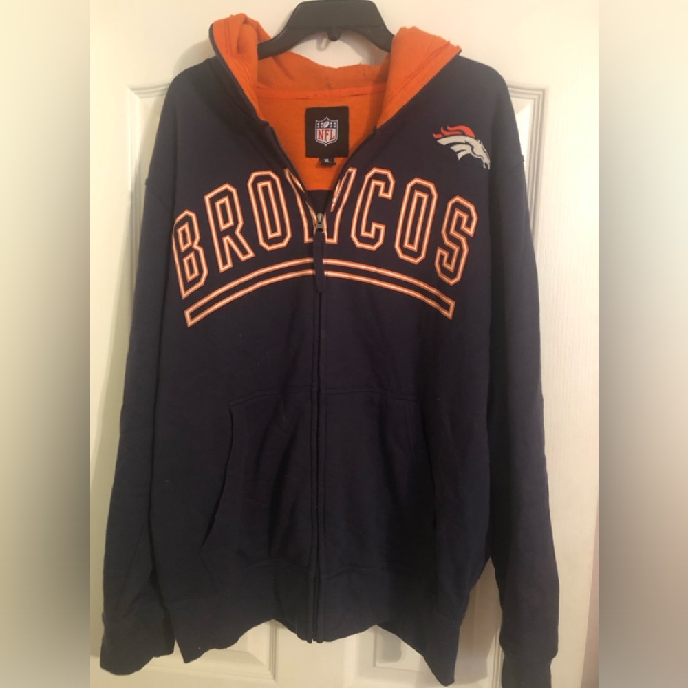 NFL Denver Broncos Navy and Orange Zip-Up Hoodie size XL